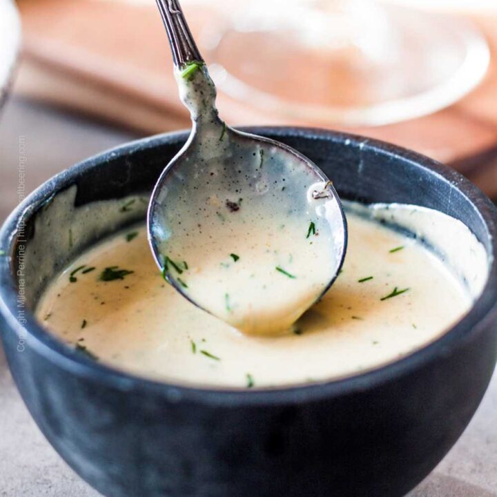 Pork sauce recipe collection. Pictured dijon cream sauce with dill.