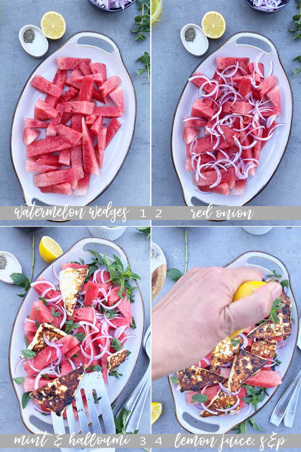 How to make salad with grilled halloumi and watermelon.