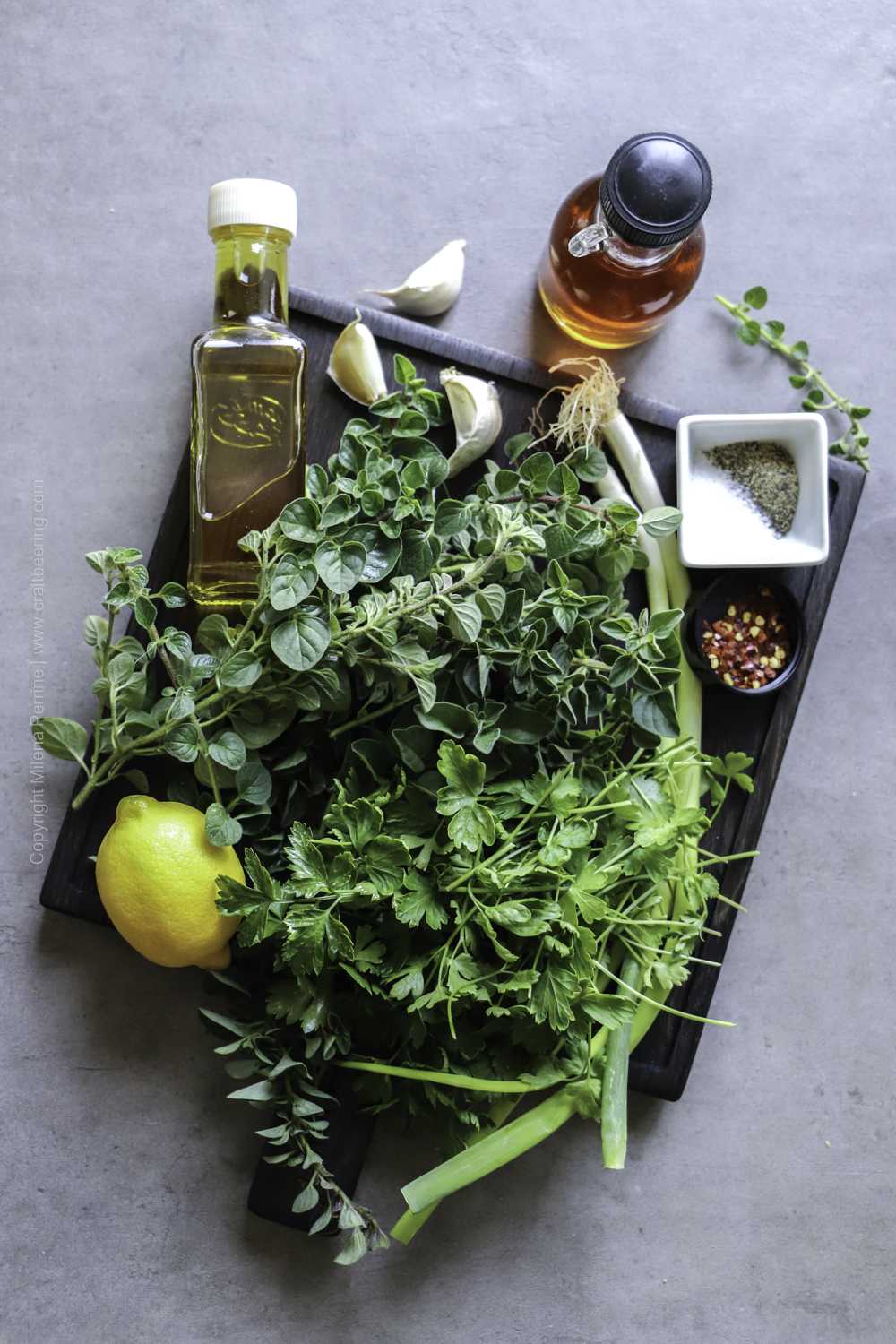 Fresh oregano, parsley and other ingredients for chimichurri