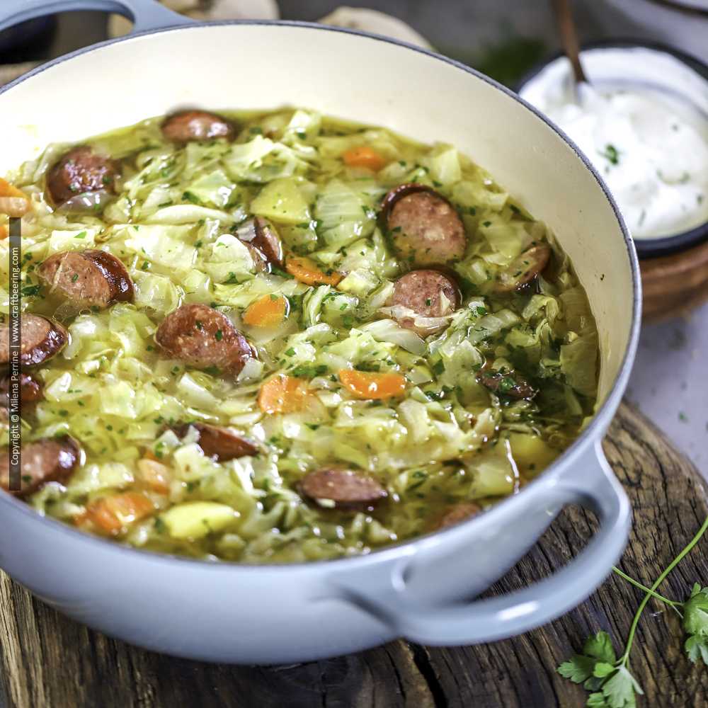 Cabbage stew with smoked sausage and potatoes
