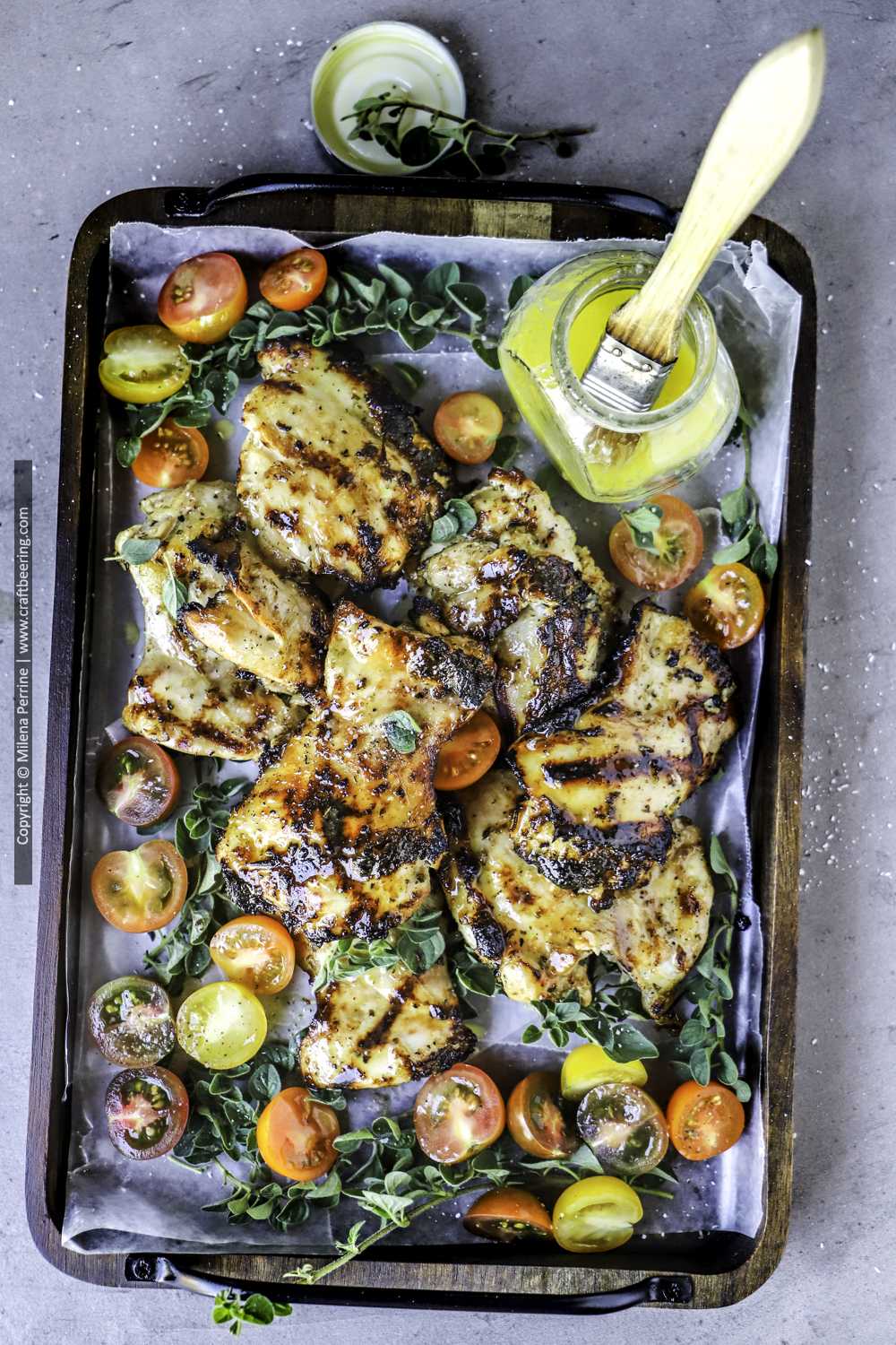 Greek Grilled Chicken Thighs with Ladolemono Sauce