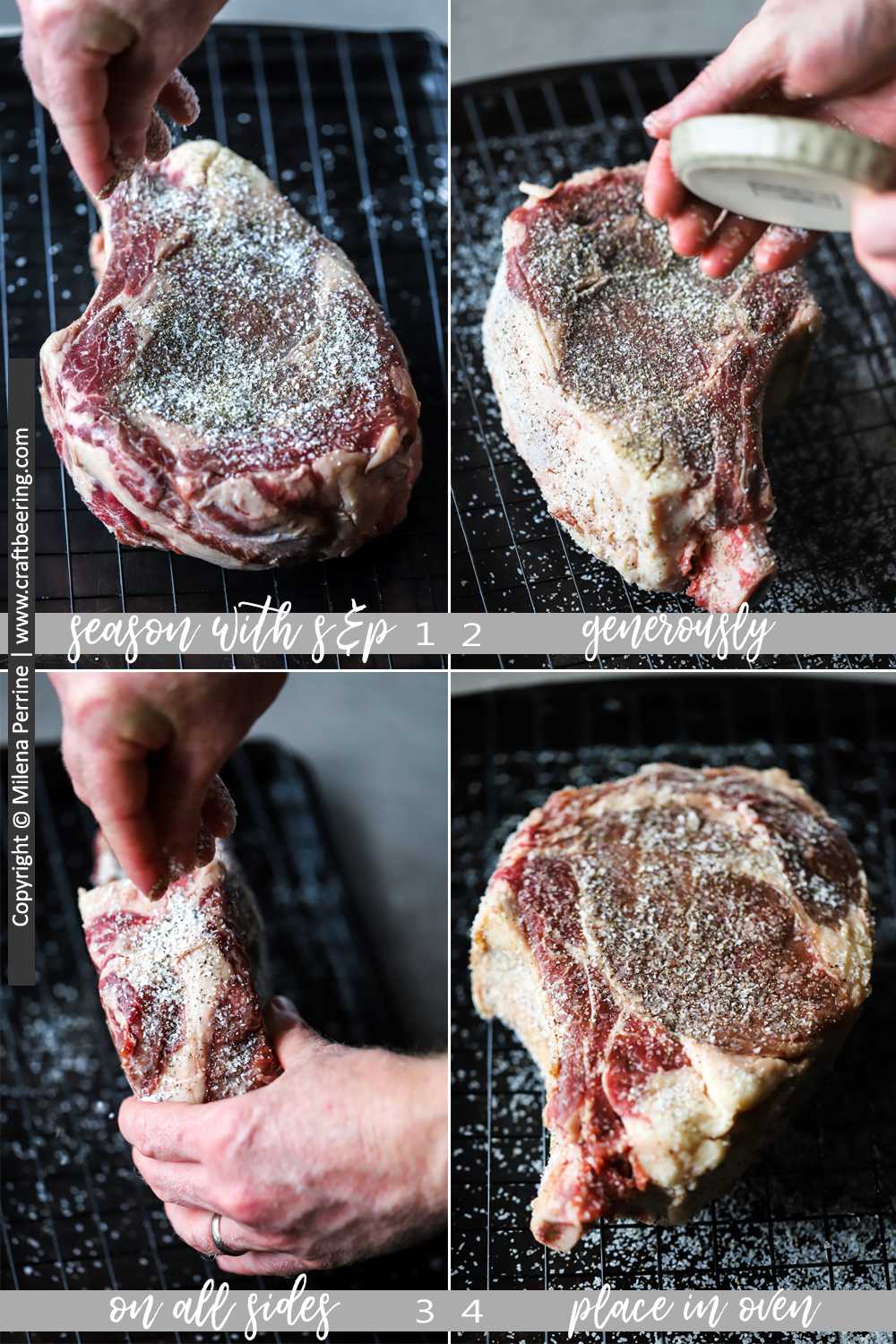 Step by step how to prepare a cowboy steak for cooking.