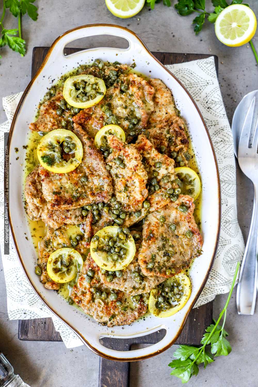 Veal piccata - classic preparation with white wine, chicken stock, capers, butter and lemon. 