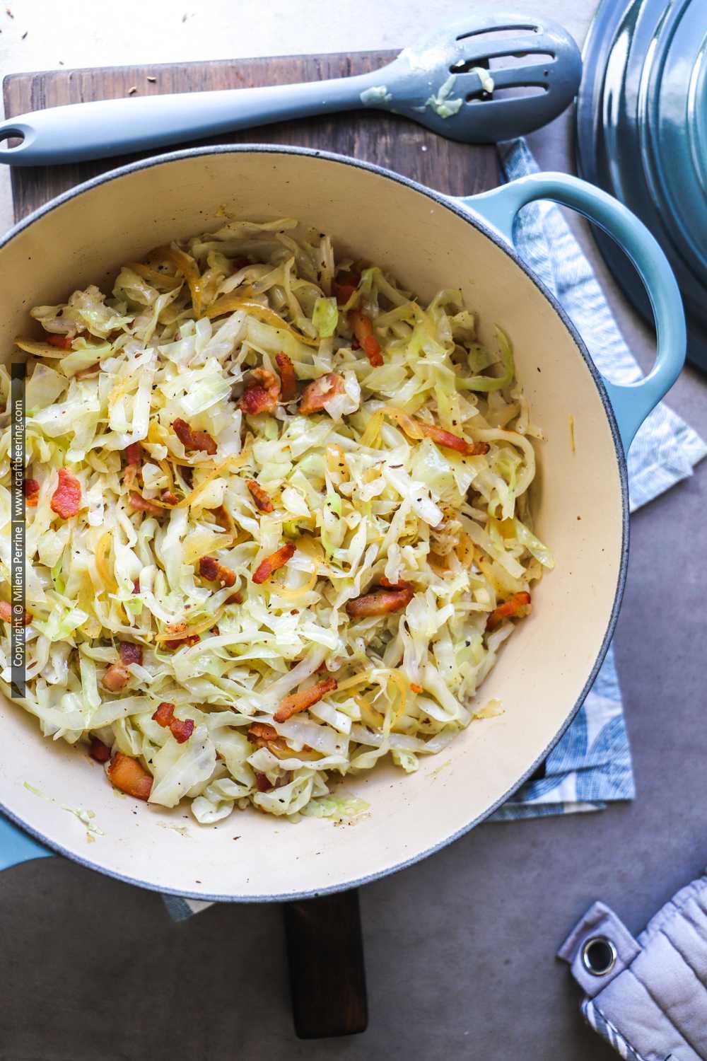 Fried cabbage with bacon.