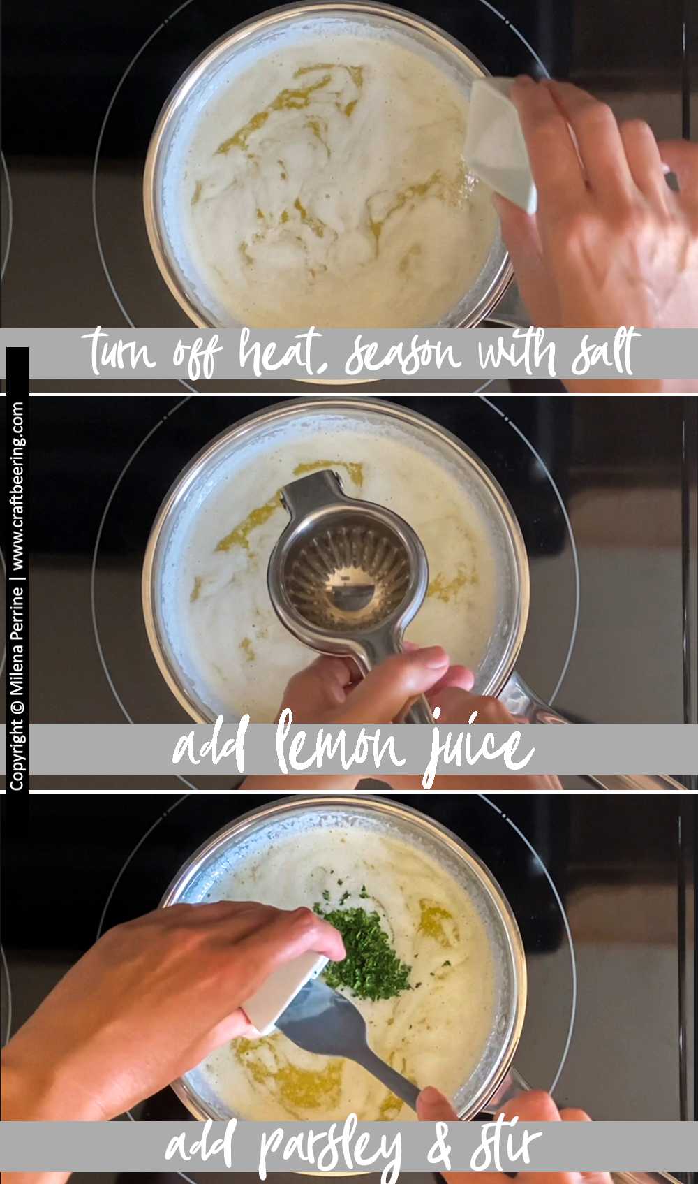 Step by step pictures showing how to make garlic butter sauce (part 2).