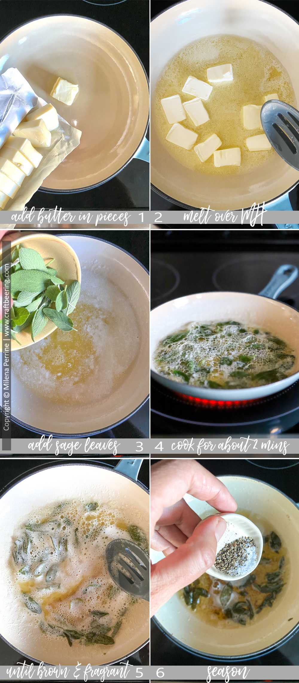 How to make sage brown butter sauce. Step by step picture collage.