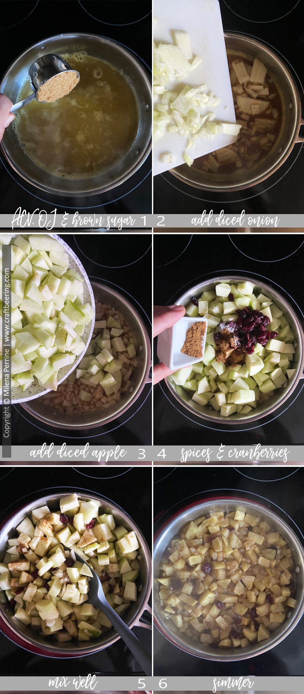 Apple chutney recipe step-by-step image collage.