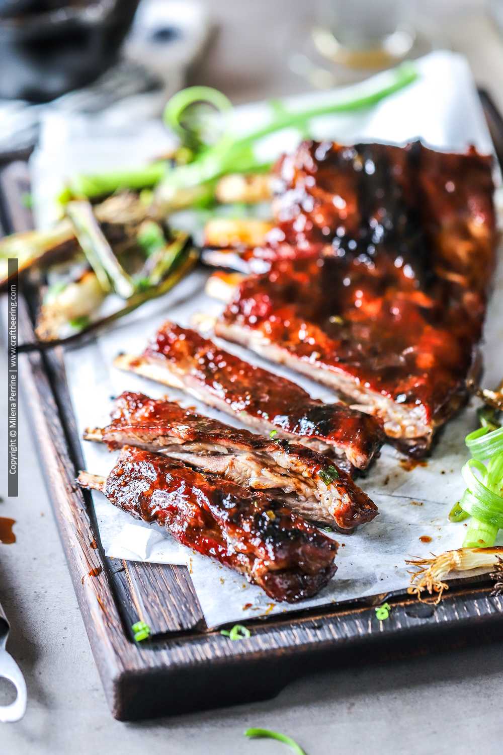 Grilled lamb ribs with hoisin barbecue sauce.