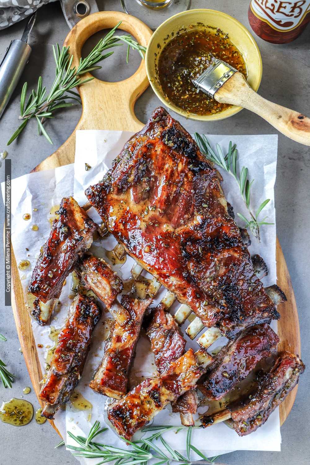 Lamb ribs oven baked and smothered with honey garlic sticky sauce. 