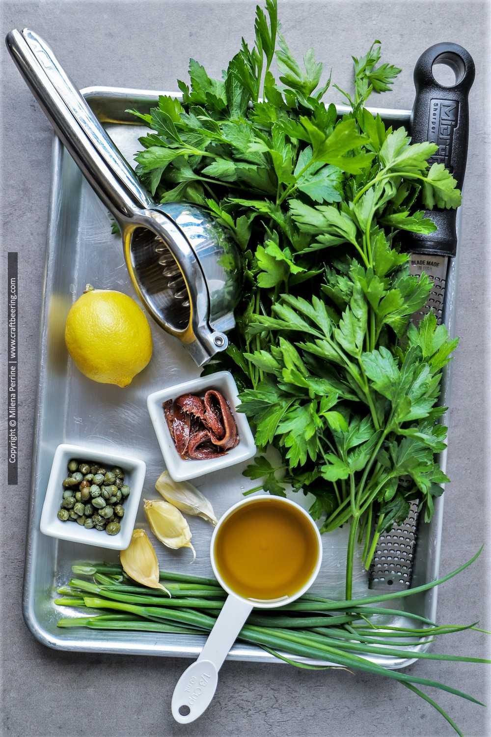 Fresh parsley and other ingredients for persillade