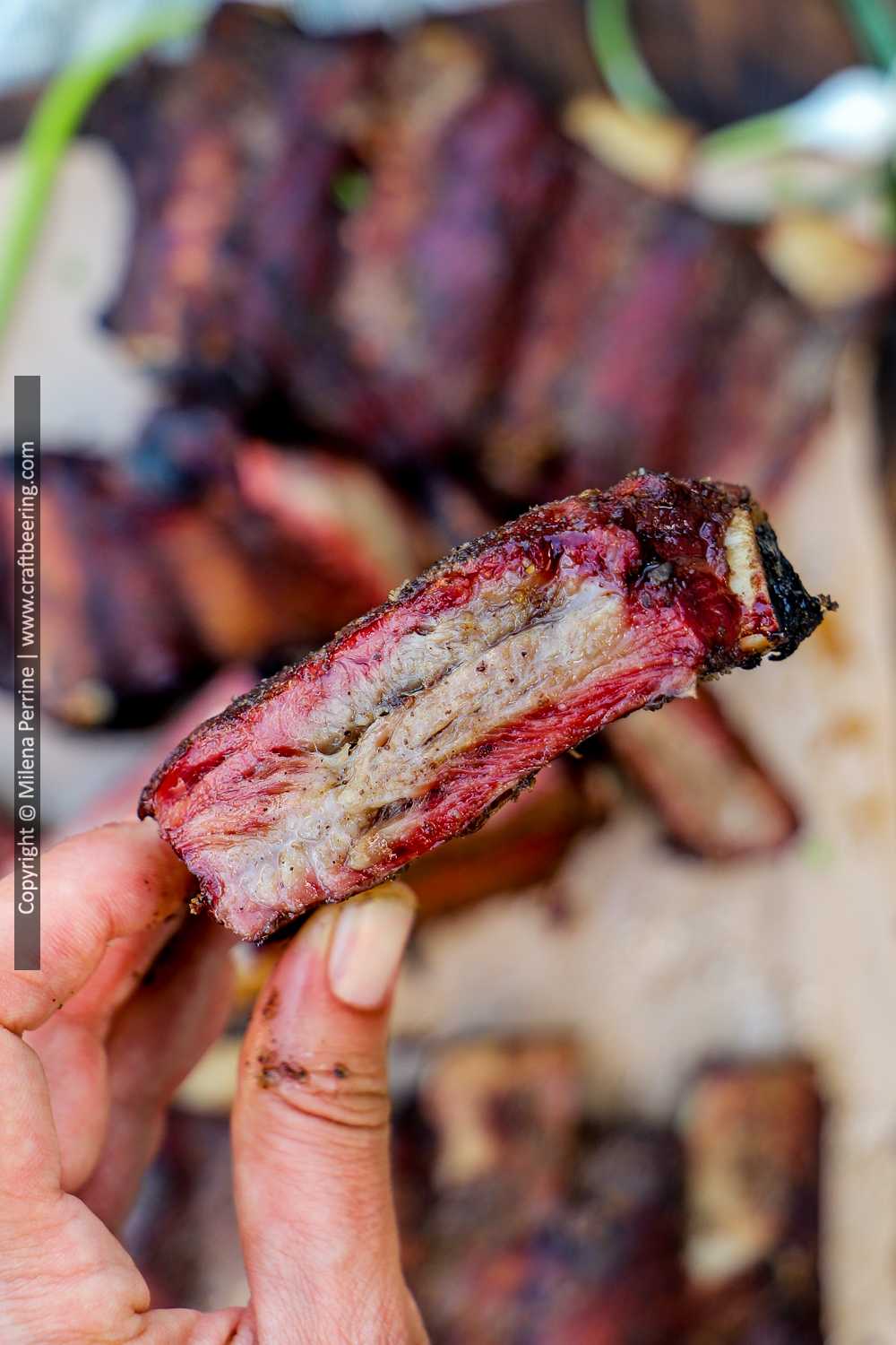Close up of a beef back rib smoked to tender perfection. 