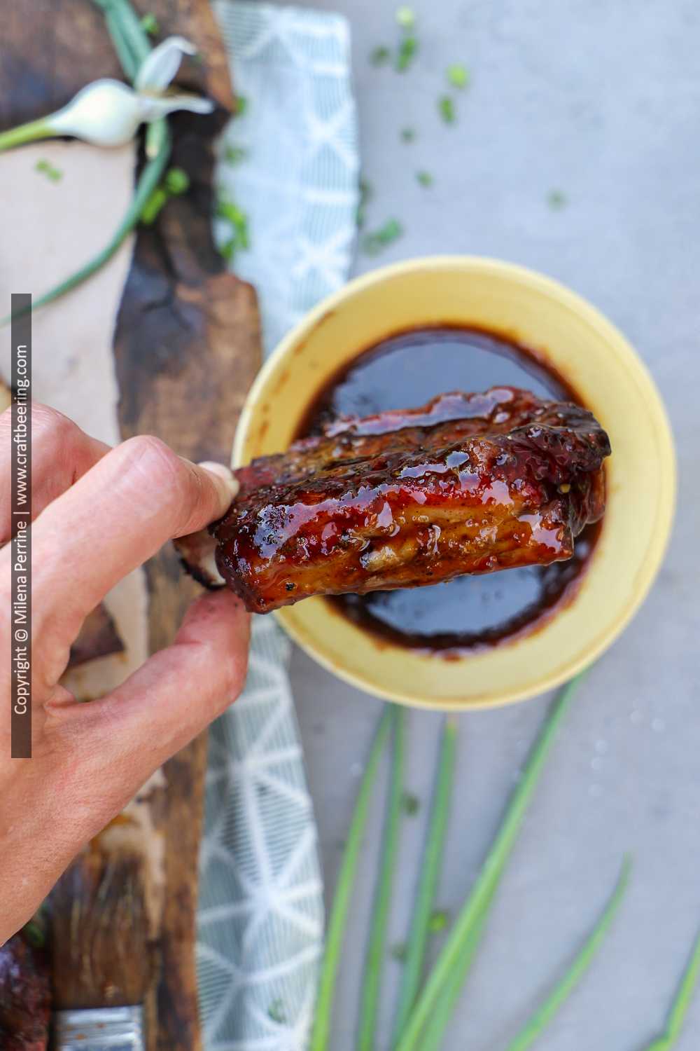 Beef back rib dipped in Hoising BBQ sauce