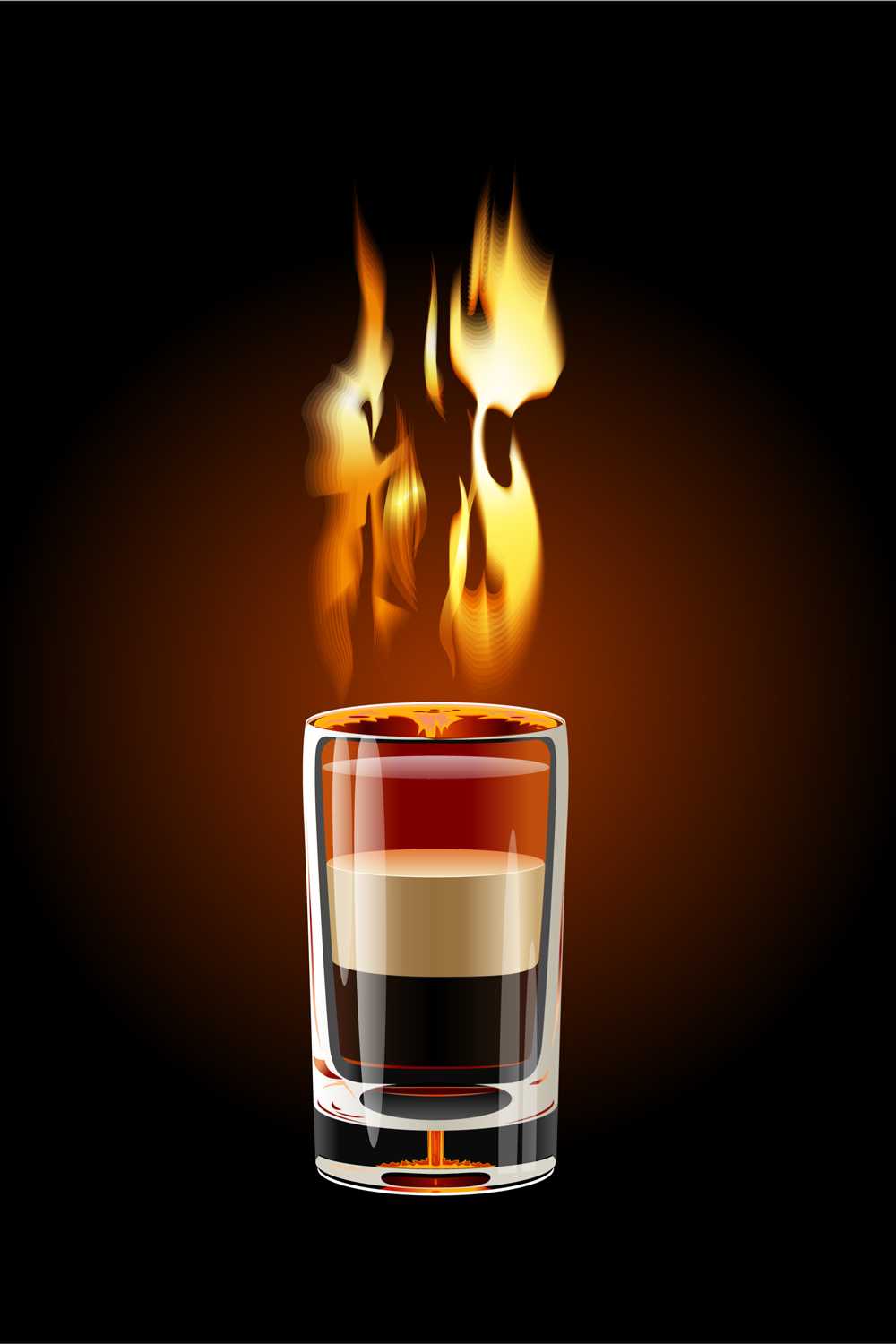 B52 layered shot digial rendering. The top layer of spirit is set on fire by the bar tener. 