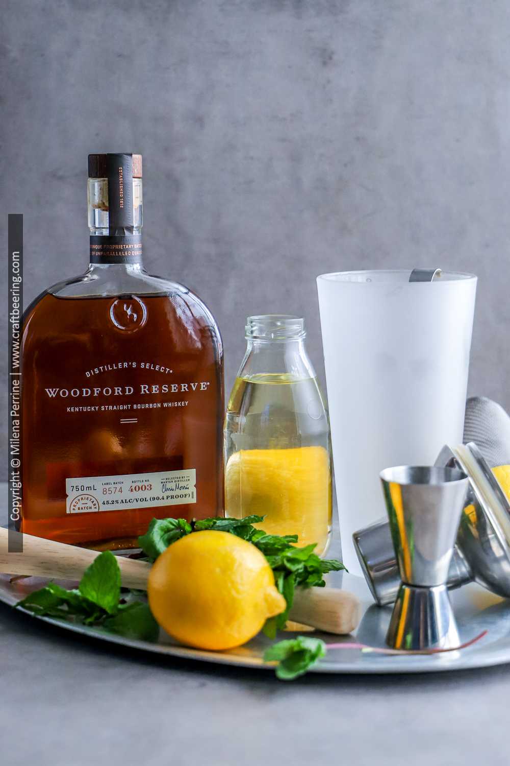 Ingredients for classic bourbon whiskey smash
