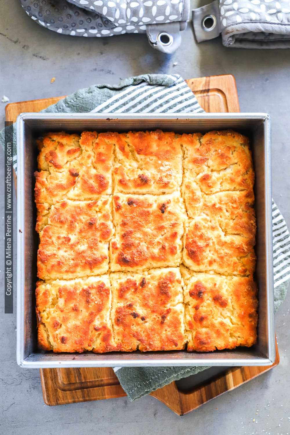Butter swim biscuits just baked in a square pan. 