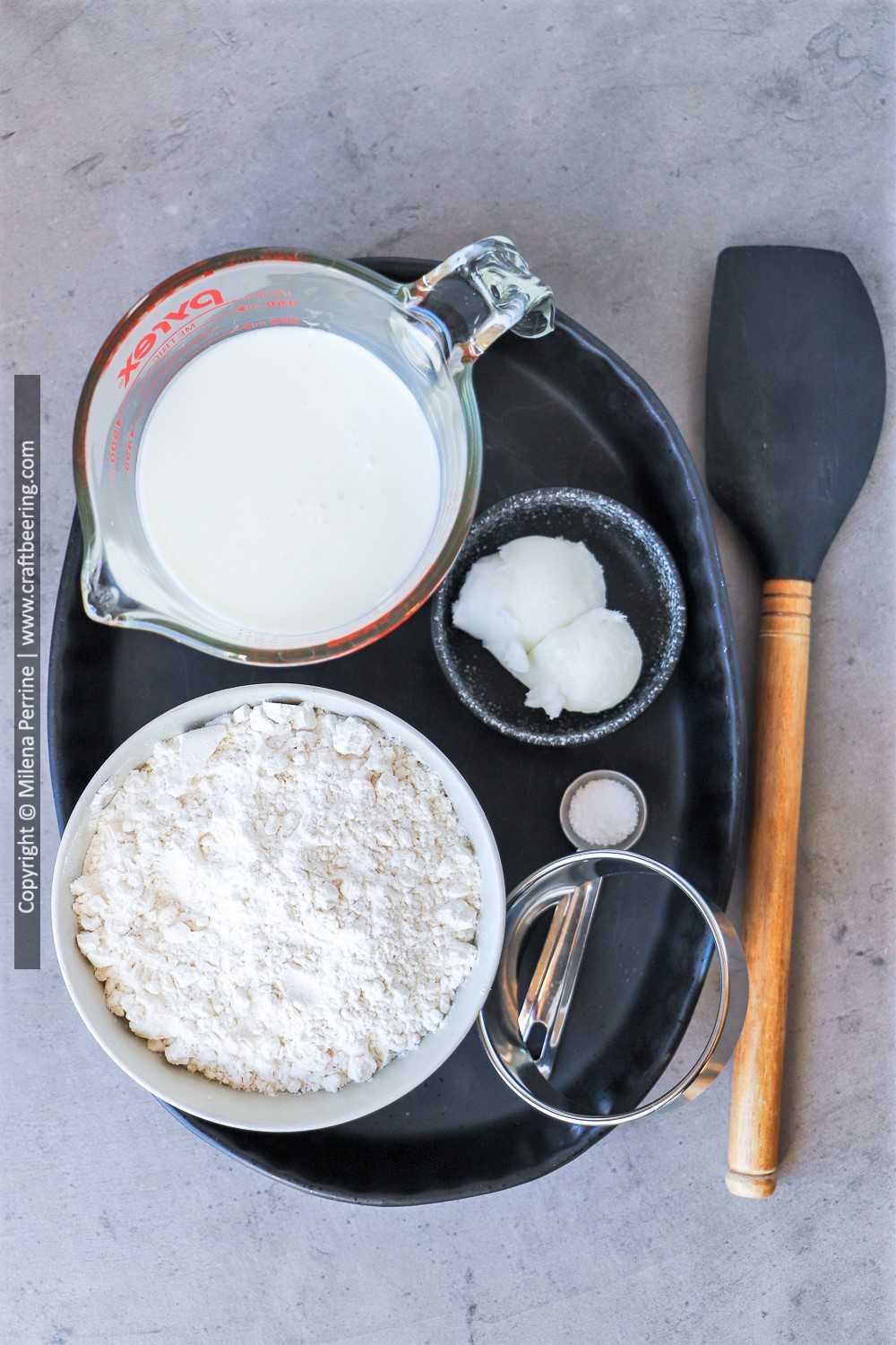 Ingredients for homemade cathead buttermilk biscuits