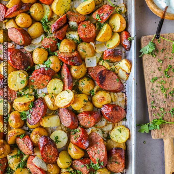Polish sausage polska kielbasa and potatoes | sheet pan dinner