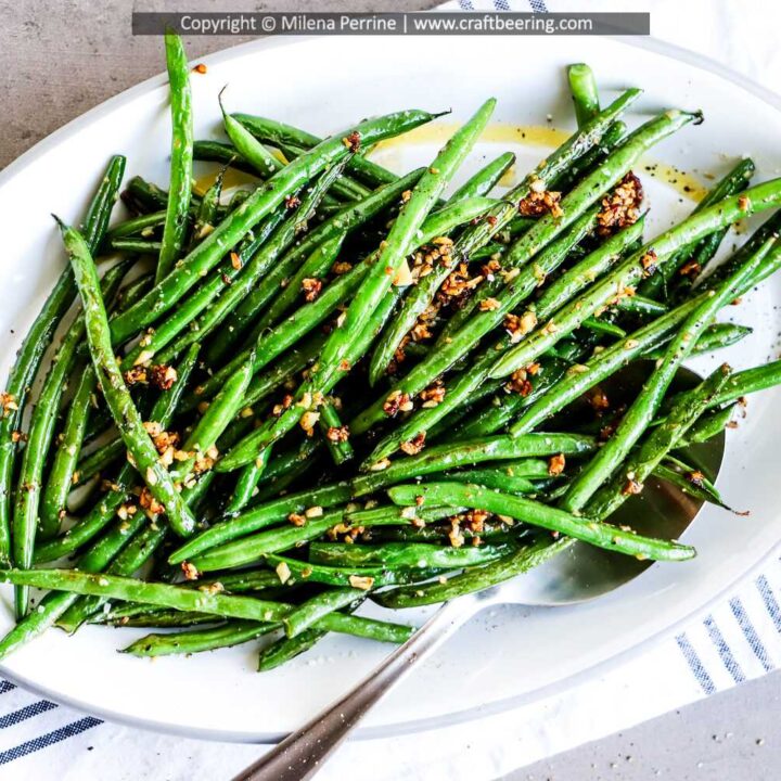 Haricot vert French green beans cooked with butter and garlic.