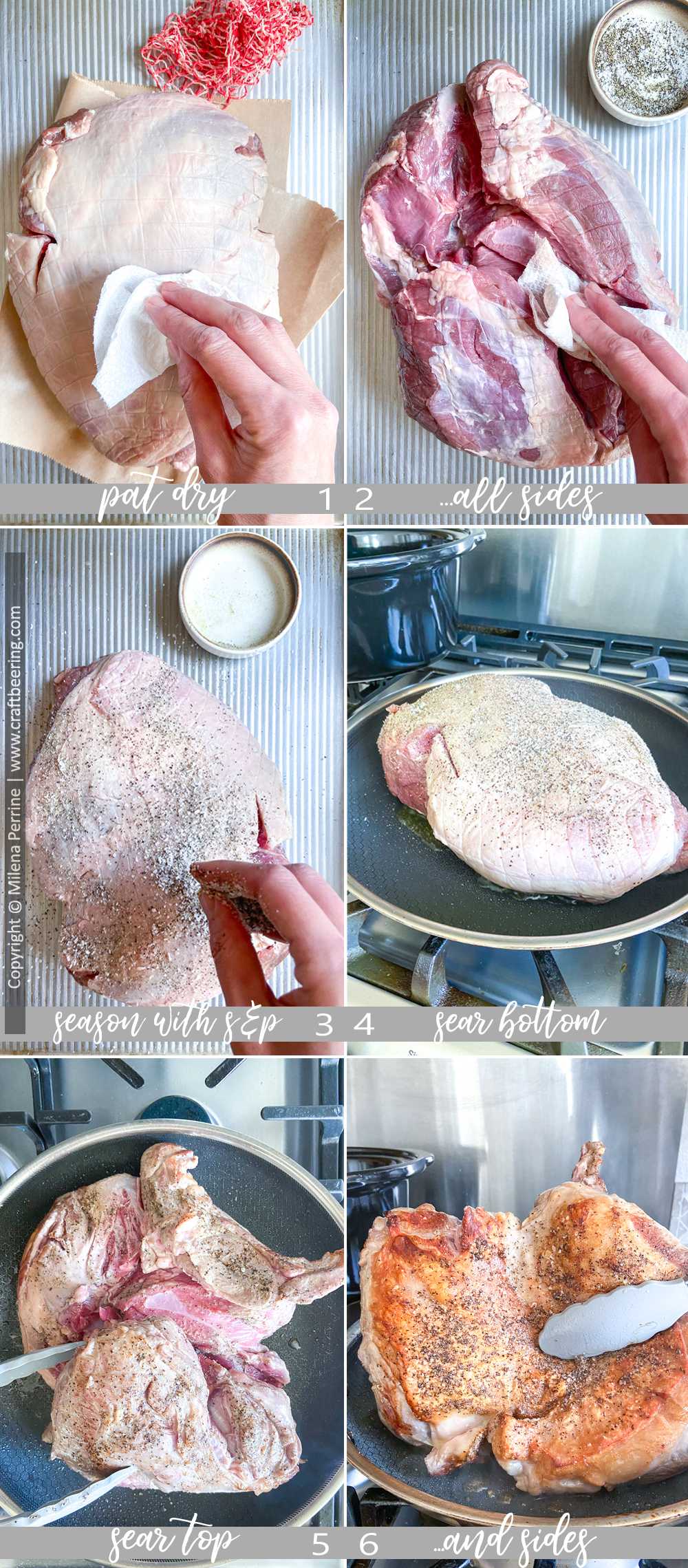 Prepare leg of lamb for braising.
