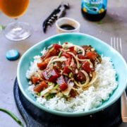 Hawaii poke bowl with tuna ahi poke made with sweet Maui onions and rice.
