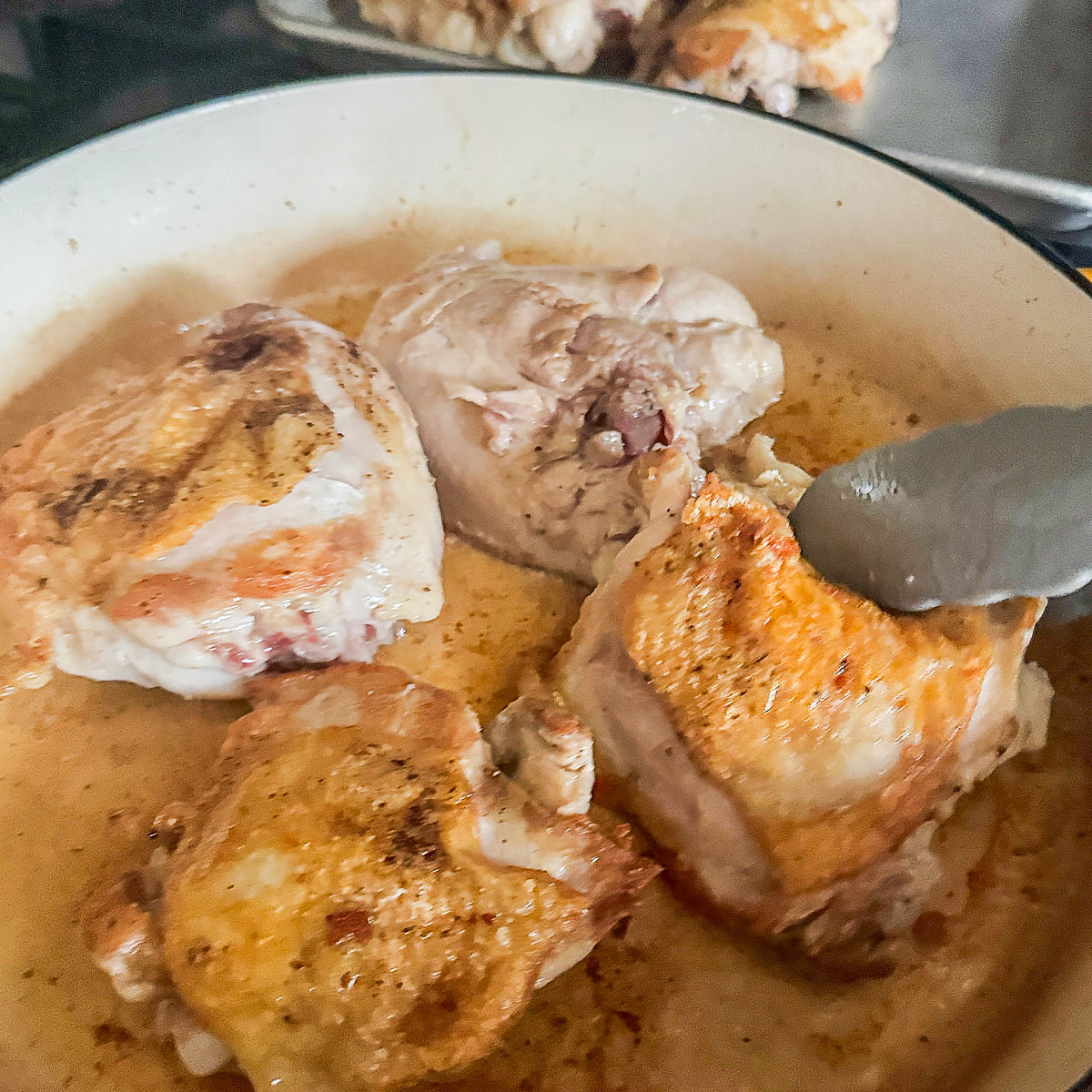 Brown the chicken skin down