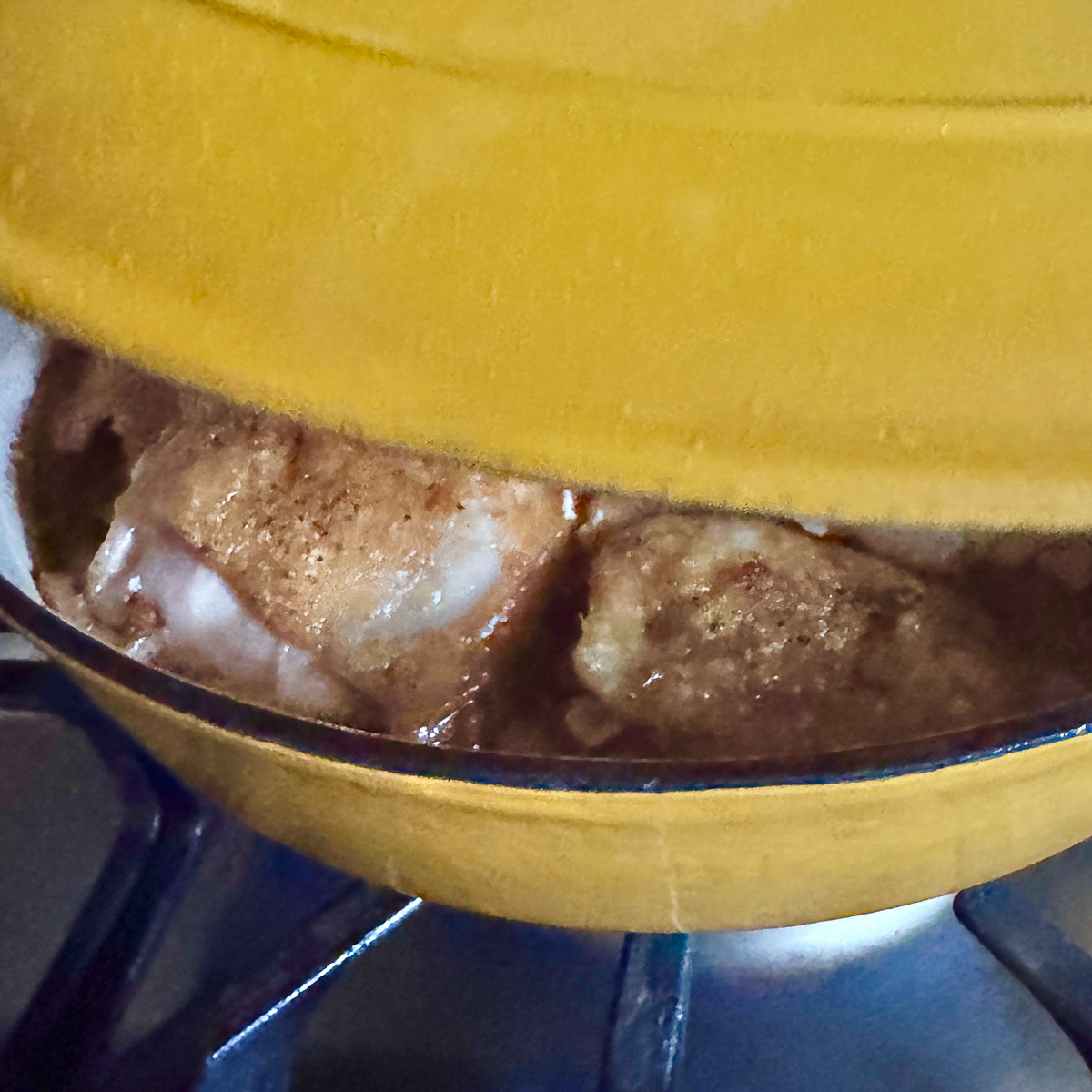 Cover the chicken thighs and simmer until very tender.