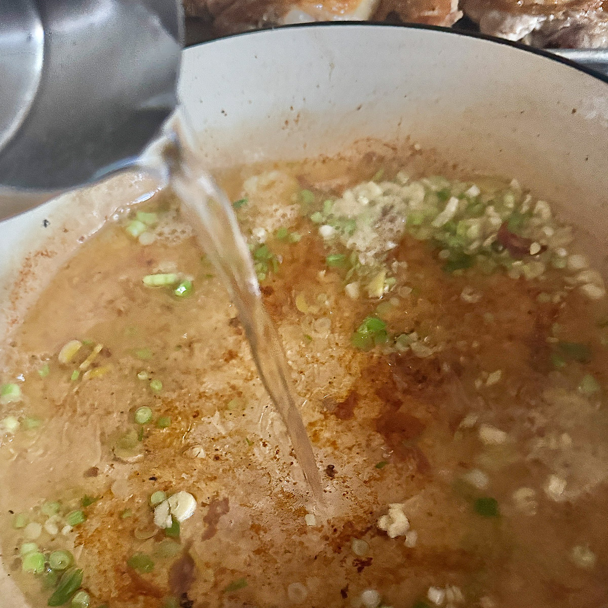 Deglaze with water.